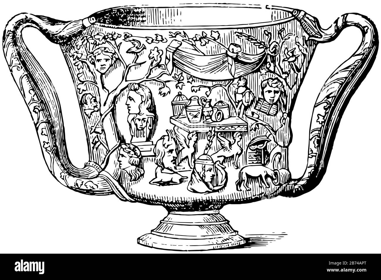 El carcesio era un vaso de precipitado o vaso de beber y utilizado por los griegos en tiempos muy tempranos, era muy empleado en libaciones de vino o leche o sangre y hon Ilustración del Vector