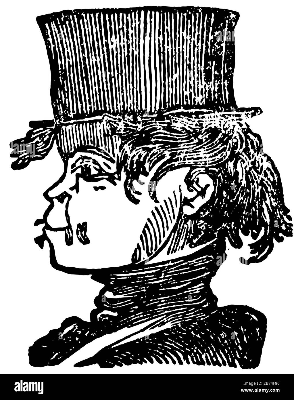 Cara del hombre con sombrero en la cabeza mirando hacia el lado izquierdo, dibujo de línea vintage o ilustración grabada Ilustración del Vector