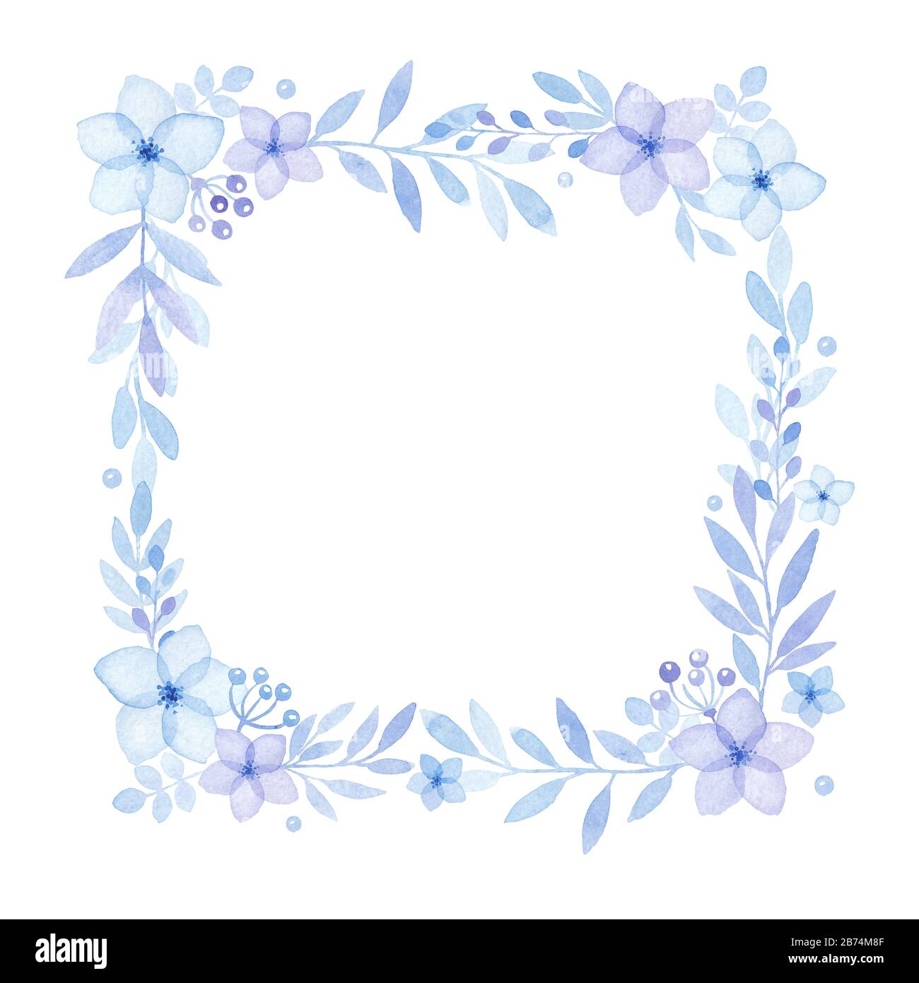 Marco floral acuarela de flores azules, tarjeta de felicitación, espacio  para copias, aislado Fotografía de stock - Alamy