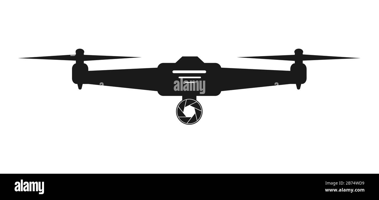 Icono vectorial simple de un drone con una cámara. Diseño plano sencillo para aplicaciones y sitios web. Ilustración del Vector