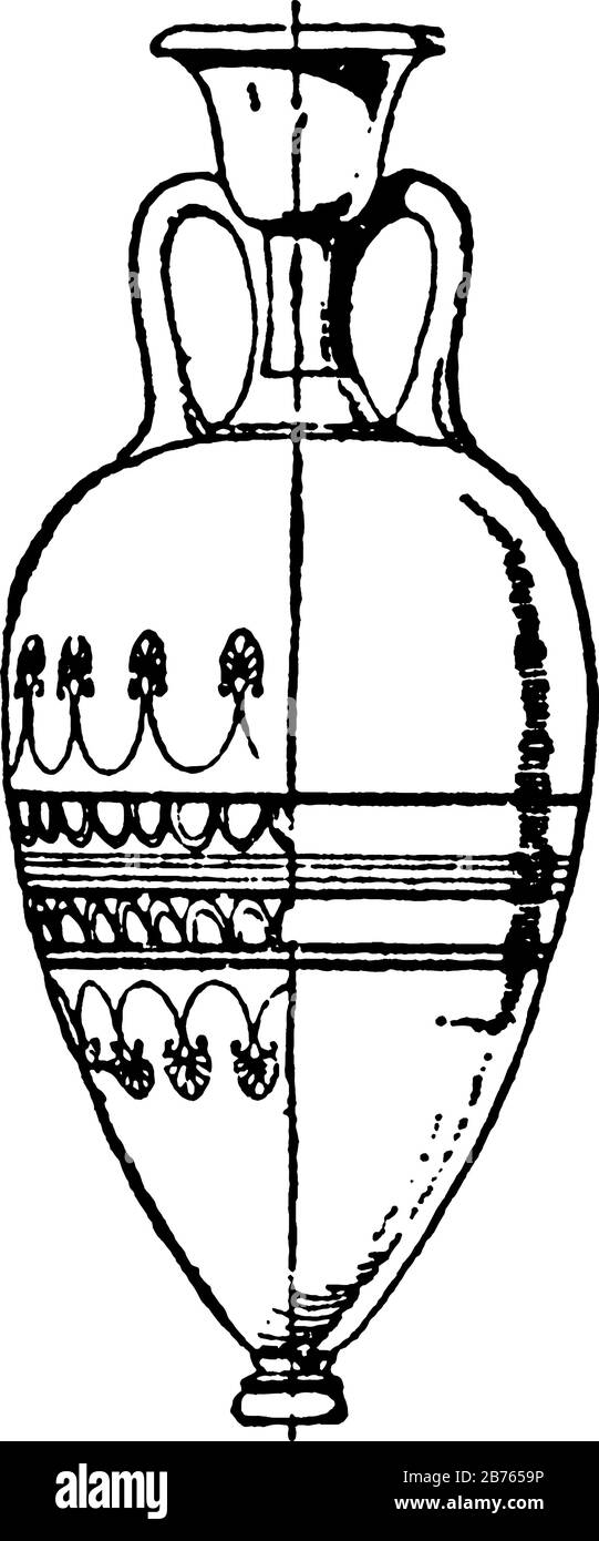 Jarrón Griego es una gran parte del encantador registro arqueológico de la Antigua Grecia, como el símbolo clave, dibujo de línea vintage o grabado illustratio Ilustración del Vector