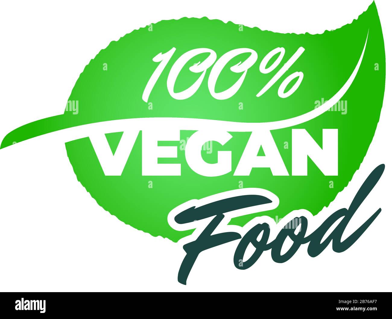 100 por ciento de comida vegetariana fresca y saludable en la etiqueta de hoja verde. Vegetariano natural eco etiqueta verde distintivo concepto vector ilustración aislada Ilustración del Vector