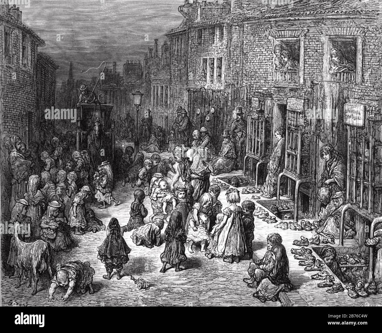 BARRIOS DE TUGURIOS DE LONDRES Dudley Street, Seven Dials, alrededor de 1840. La pobreza aquí fue notada por Charles Dickens, John Keats y W.S. Iolanthe de Gilbert Foto de stock