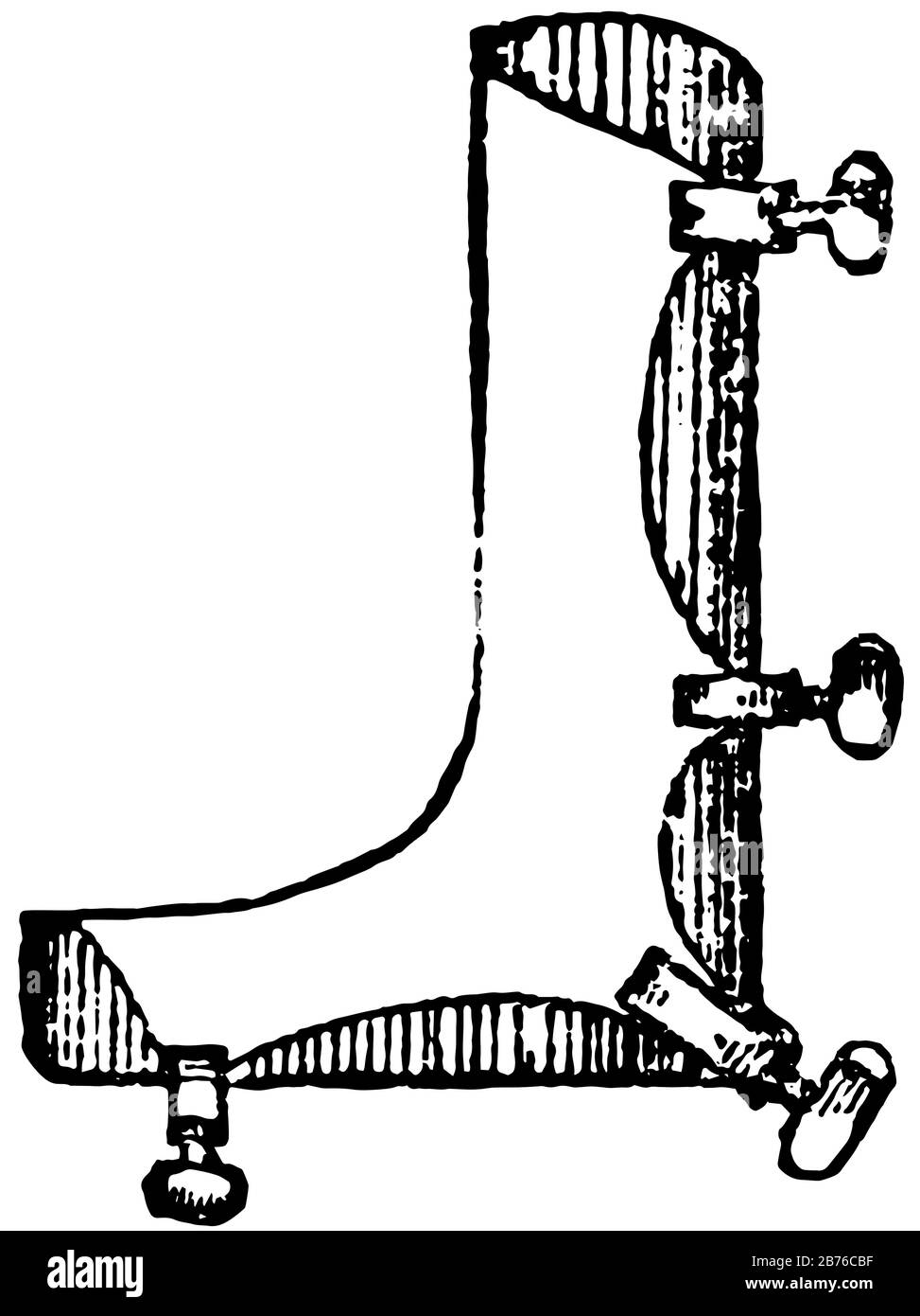 Esta ilustración representa BootCRIMP que utilizan los fabricantes de botas  para dibujar y dar forma al cuerpo de una bota, dibujo de línea vintage o  grabado ilust Imagen Vector de stock -