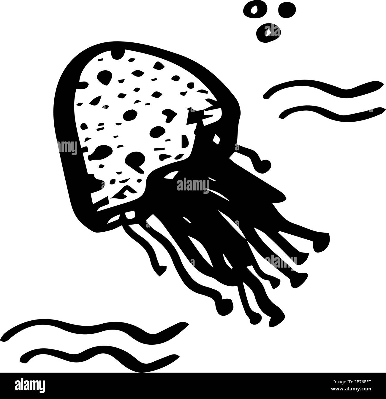 Medusa dulce animal marino en estilo de fideos aislados sobre fondo blanco. Contorno vectorial ilustración de animales oceánicos. Diseño sencillo para niños de verano. Ilustración del Vector