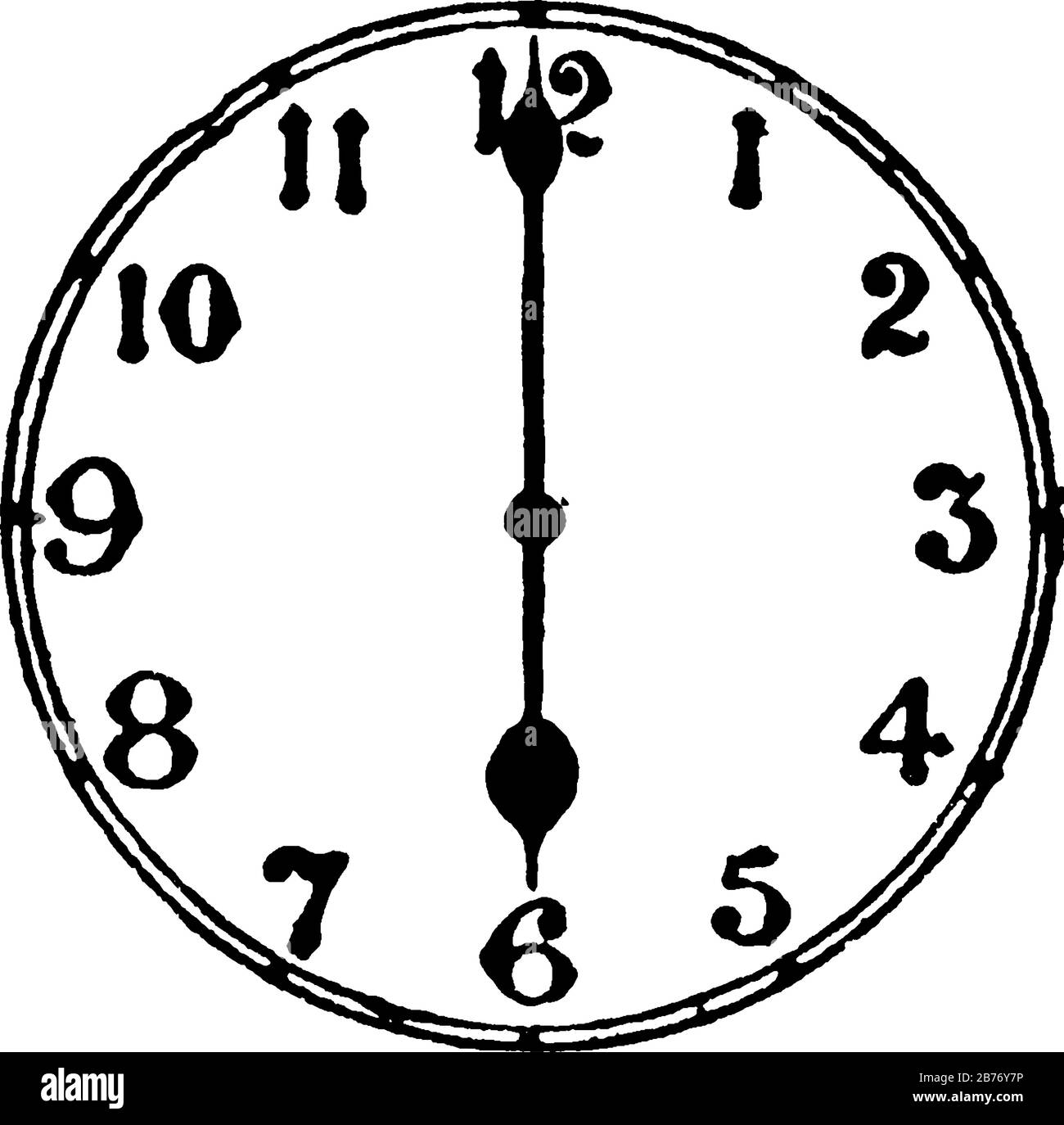 Una representación típica de un reloj de pared redondo que lo muestra es a  las 6 en punto, dibujo de línea vintage o ilustración de grabado Imagen  Vector de stock - Alamy