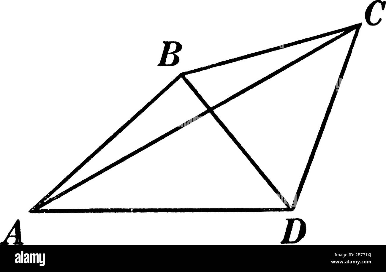Una representación típica de la construcción geométrica de un cuadrilátero  con diagonales AC y BD, dibujo de líneas vintage o ilustración de grabado  Imagen Vector de stock - Alamy