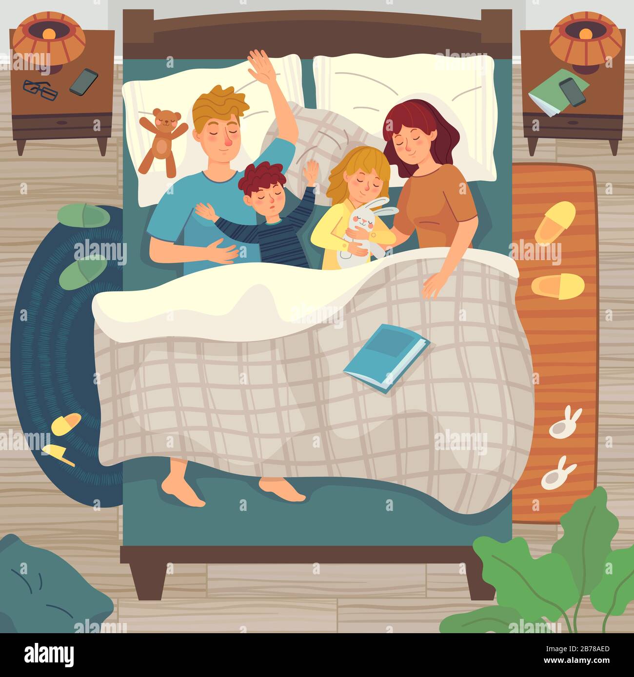 Los Ninos Duermen En La Cama De Los Padres Codormir Con El Nino Papa Mama Y Ninos Duermen Juntos Nino Y Nina Dormidos Ilustracion Vectorial Imagen Vector De Stock Alamy