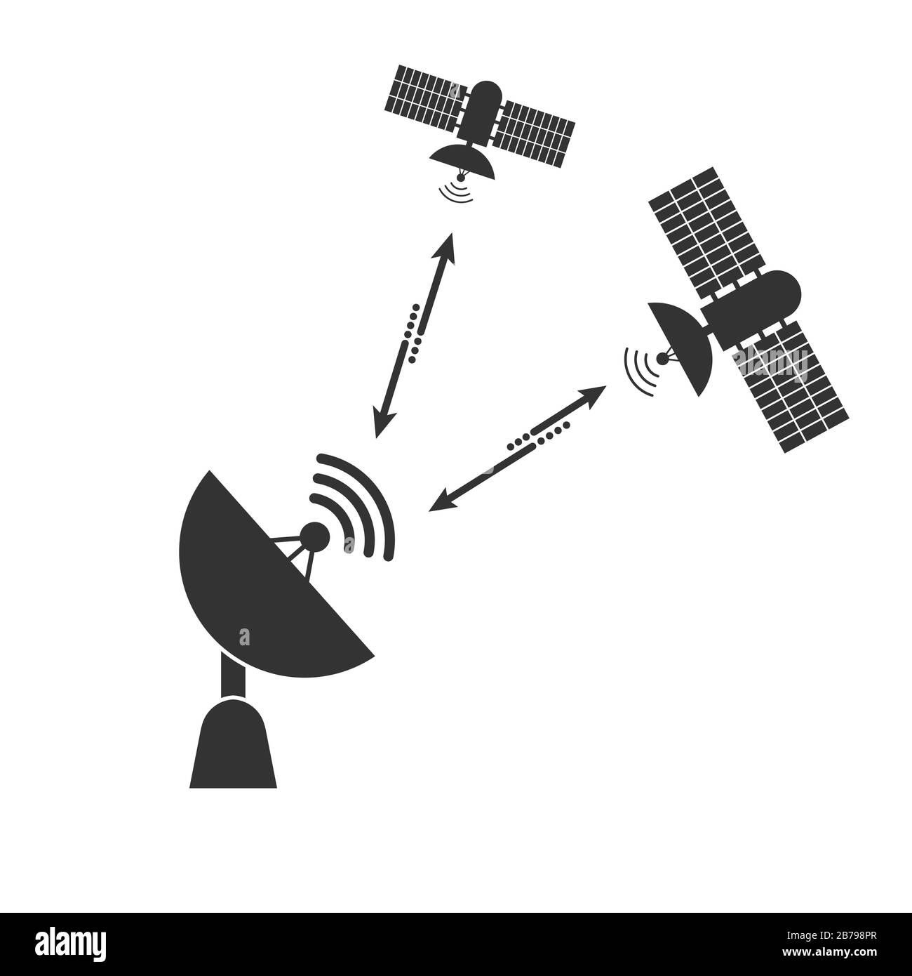 Contribuyente Mujer patrocinado la antena parabólica se comunica con una señal procedente de un satélite  espacial. Diseño plano sencillo Imagen Vector de stock - Alamy