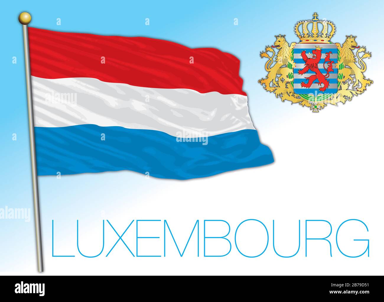 Luxemburgo bandera nacional oficial y escudo de armas, Unión Europea, ilustración vectorial Ilustración del Vector
