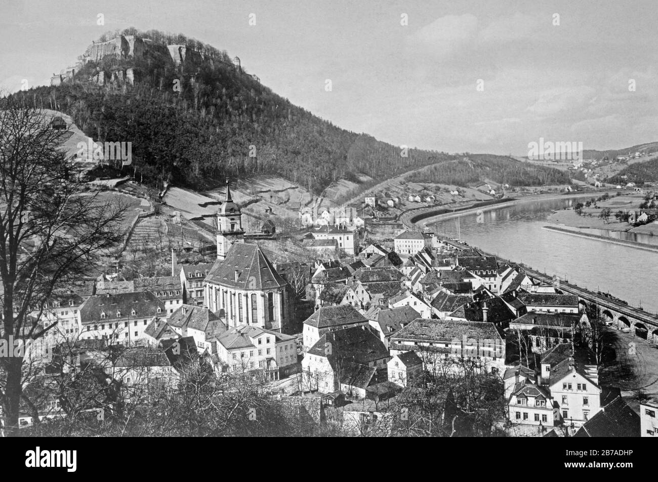 Stadt und Festung, historiche Aufnahme, ca. 1920 Königstein, Sachsen, Alemania Foto de stock