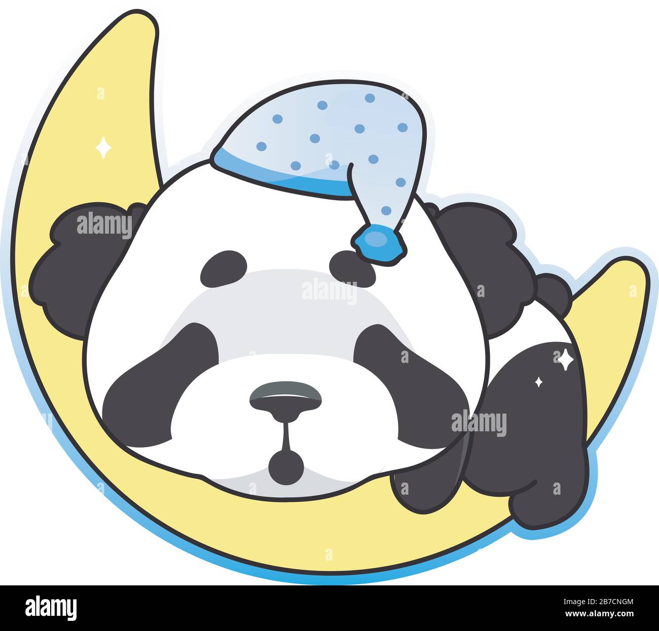 Lindo panda durmiendo en la luna kawaii personaje de dibujos animados  vector. Adorable, feliz y divertido animal aislado etiqueta, parche. Noche,  a la hora de acostarse. ANIME bebé Imagen Vector de stock -