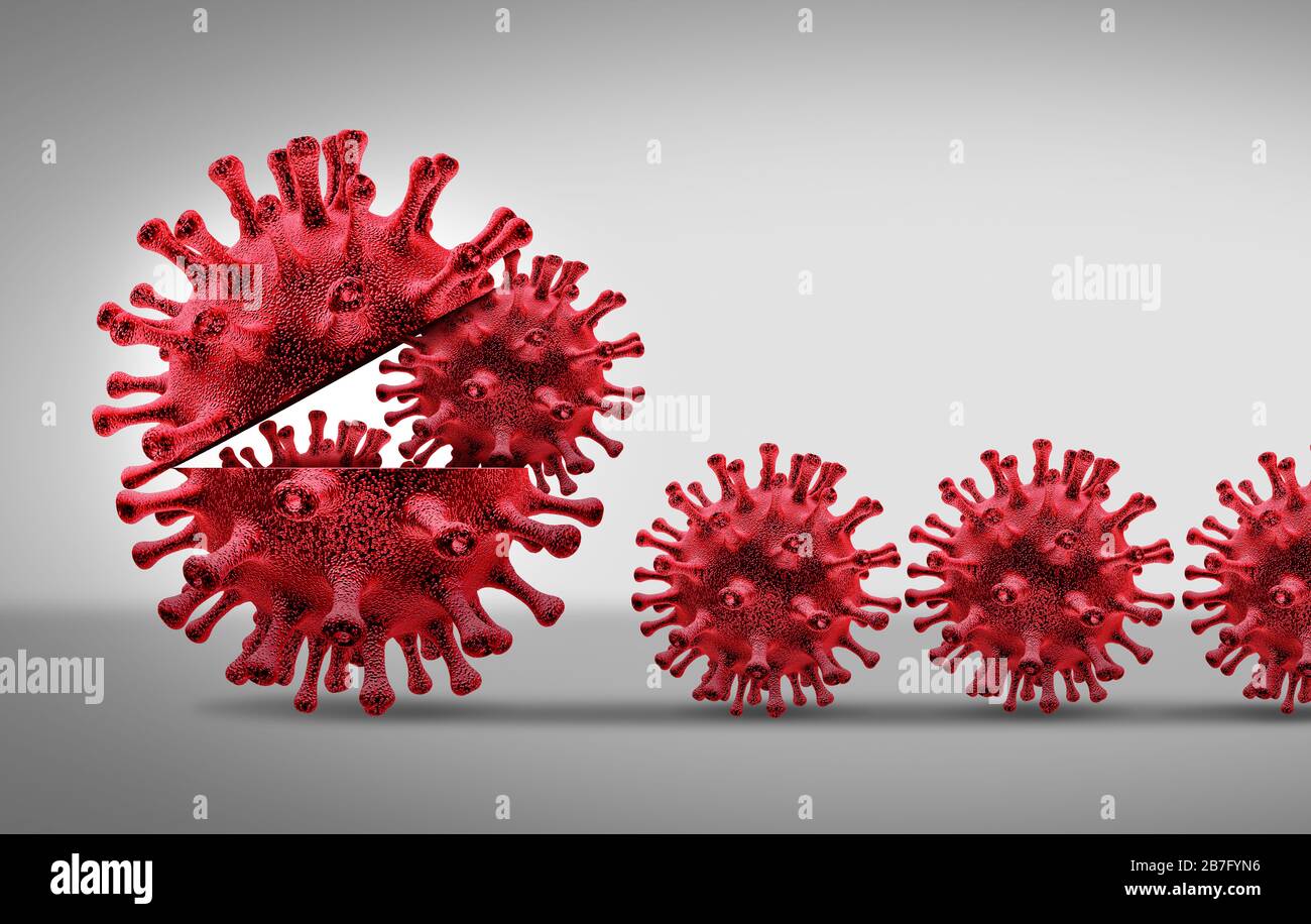 Propagación de la enfermedad vírica y enfermedad pandémica brote y crecimiento de coronavirus y coronavirus la influenza se multiplica como casos peligrosos de gripe. Foto de stock