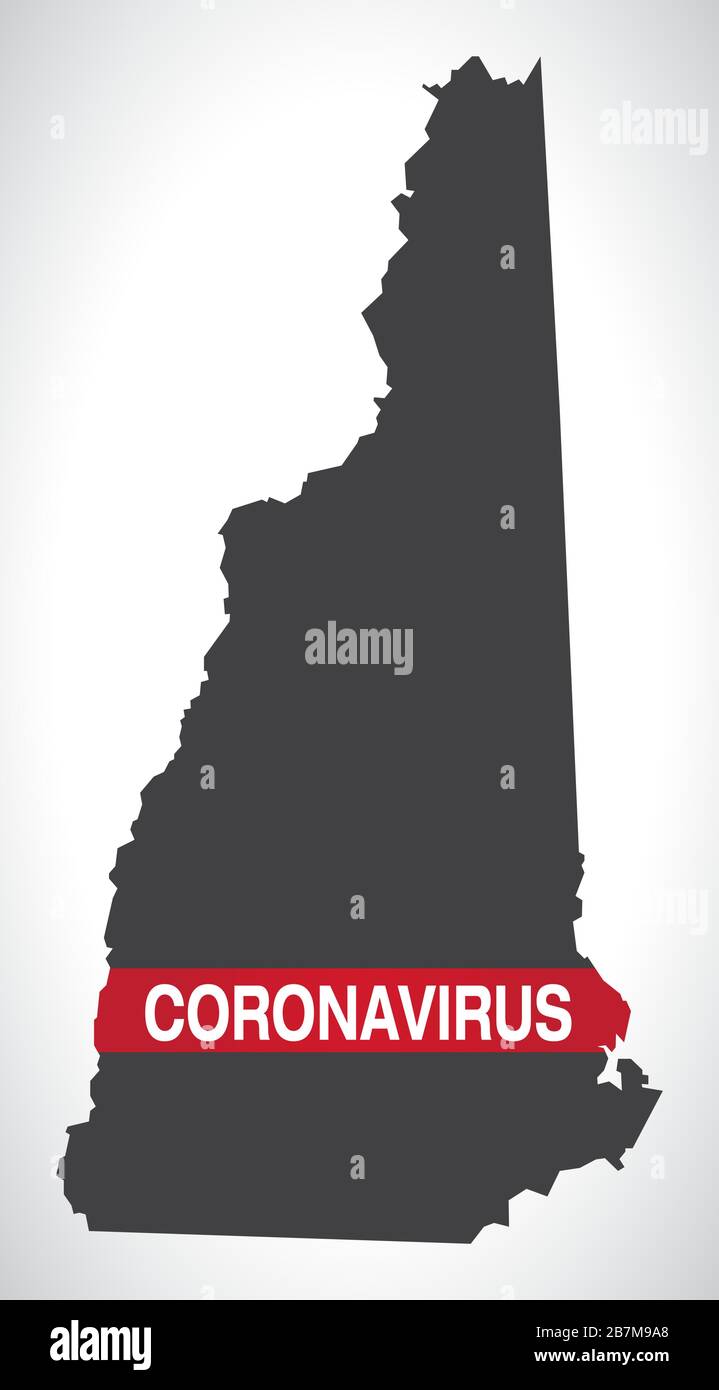 Mapa del estado federal de New Hampshire USA con ilustración de advertencia de Coronavirus Ilustración del Vector
