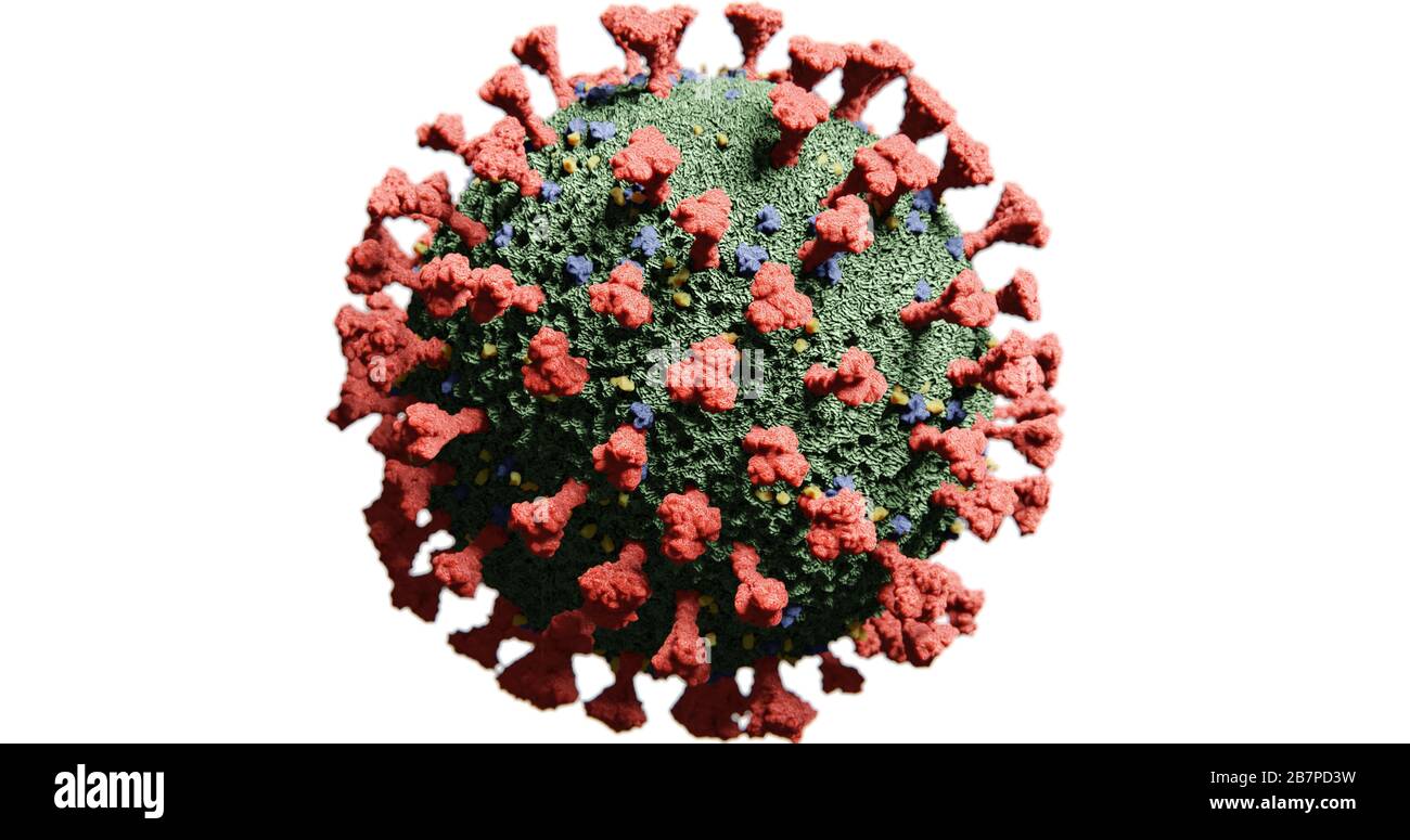 Estructura molecular del virus de la Influenza Corona COVID-19 Ilustración 3D Foto de stock