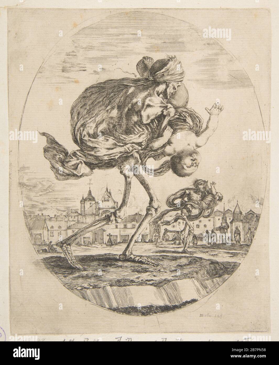 Muerte que lleva a un bebé, de "las cinco muertes" (Les cinq Morts), ca. 1648. Foto de stock