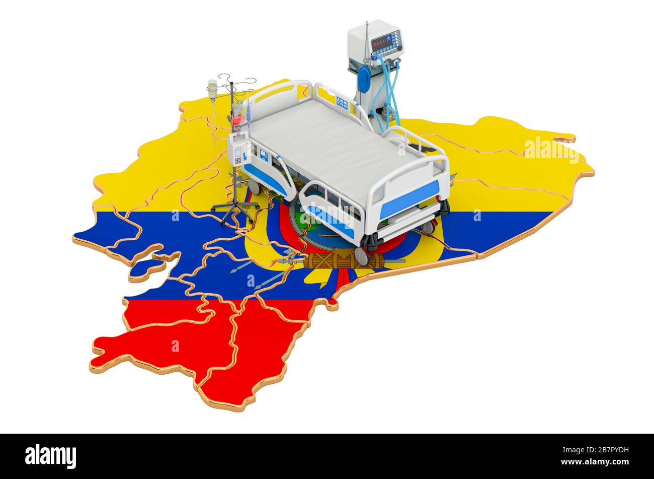 Unidad de cuidados intensivos UCI en Ecuador, renderización 3D aislada sobre fondo blanco Foto de stock