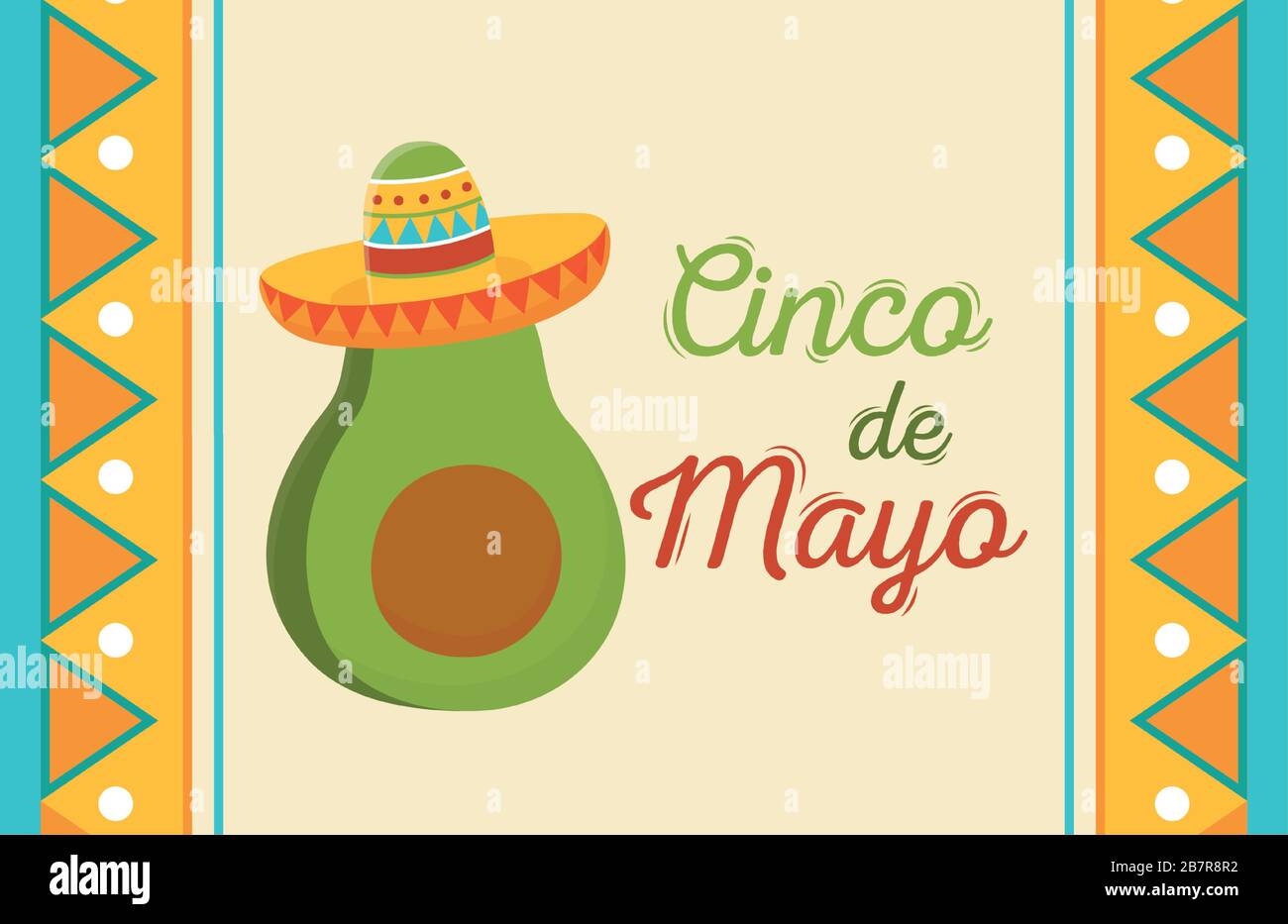 aguacate cinco de mayo con sombrero, ilustración vectorial de la