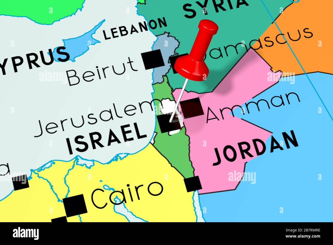 Israel, Jerusalén capital, anclado en el mapa político Fotografía de
