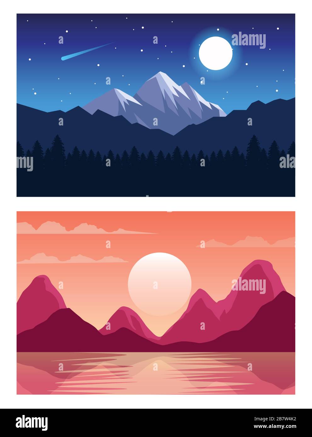 hermosos paisajes con escenas de día y de noche Imagen Vector de stock -  Alamy