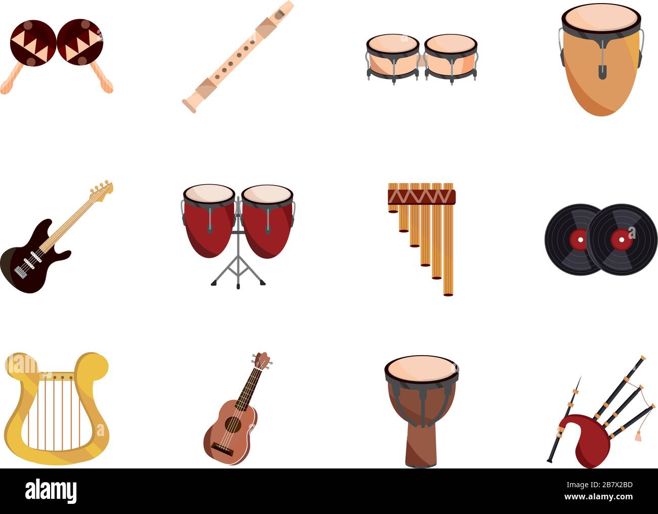 instrumentos musicales cuerda viento percusión icono conjunto vector  ilustración icono aislado Imagen Vector de stock - Alamy