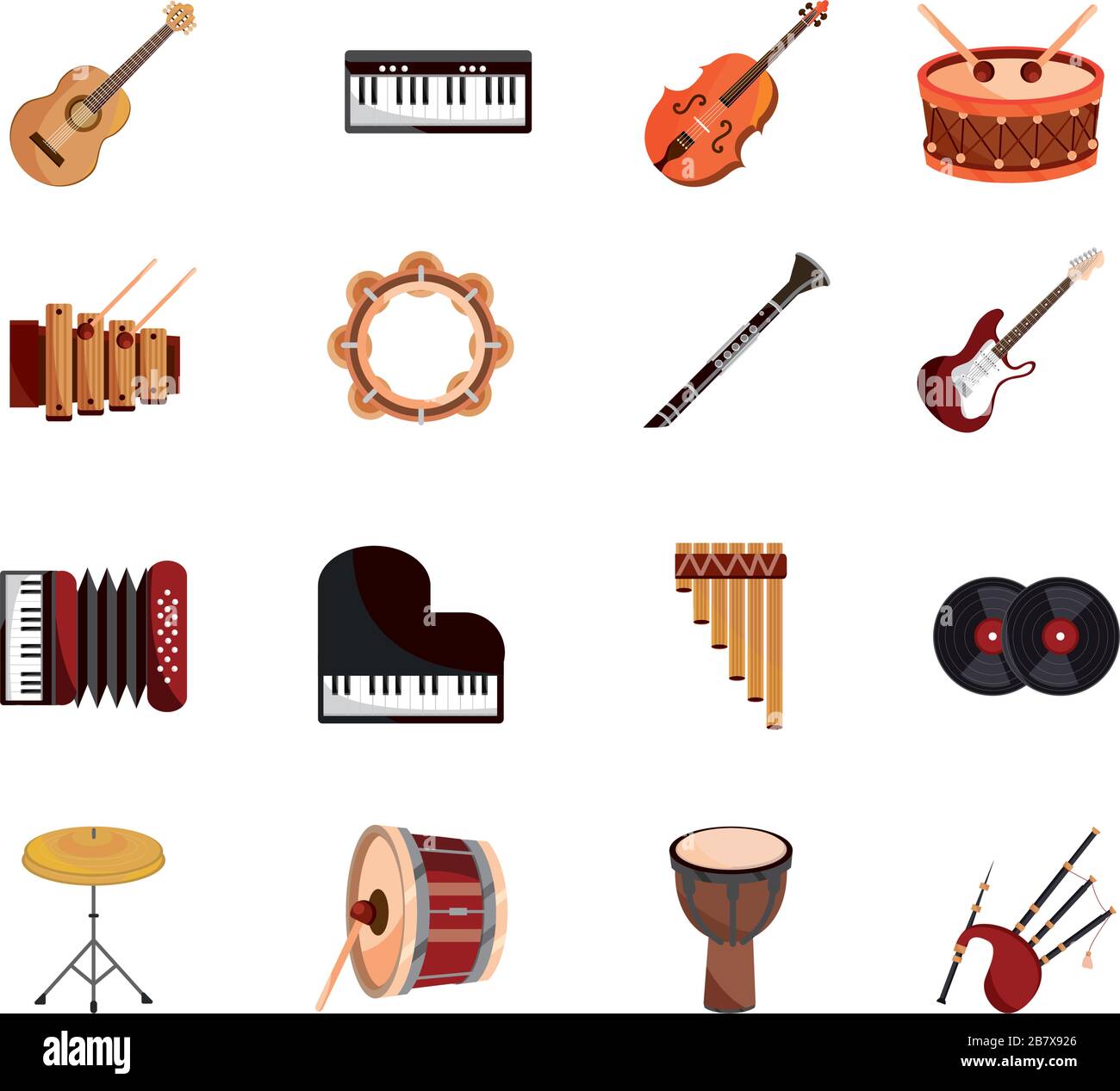 instrumentos cuerda viento percusión icono conjunto vector aislado Imagen Vector de stock - Alamy