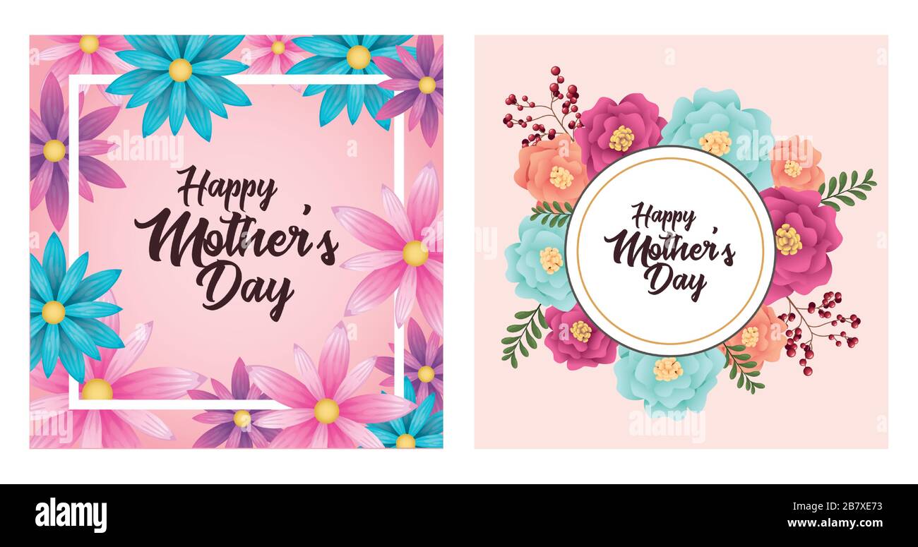 tarjeta de feliz día de la madre con marcos de flores Imagen Vector de  stock - Alamy