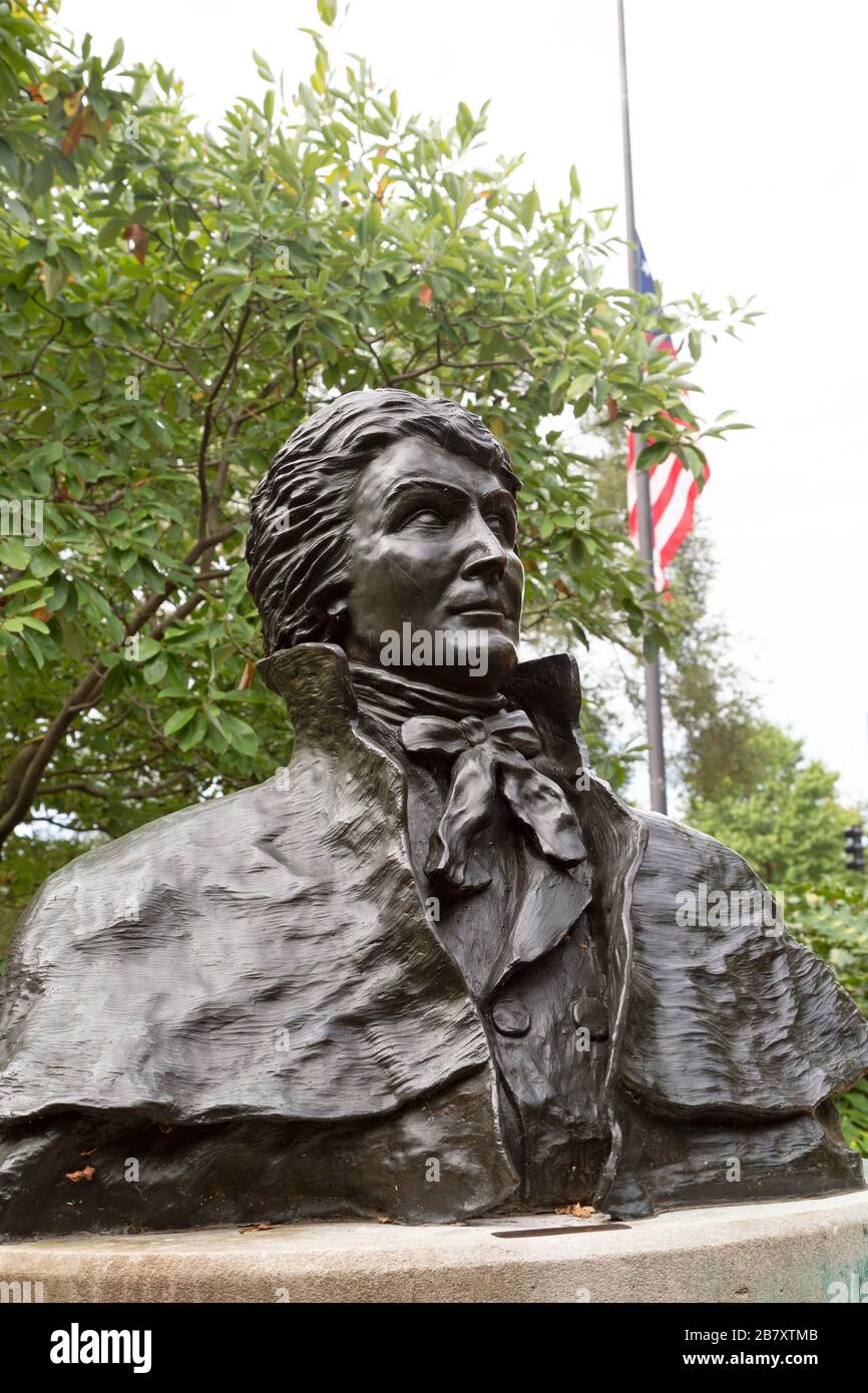 Busto de Francis Scott Key (1779 - 1843) en el parque que lleva su nombre en Georgetown, Washington DC, EE.UU. Foto de stock
