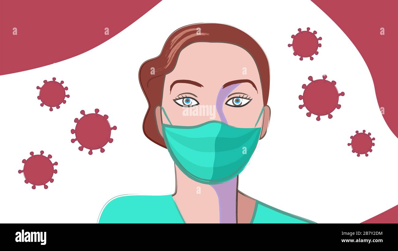 Mujer Doctor O Enfermera Con Mascara Quirurgica Y Corona U Otros Virus Flotando Alrededor De Su Ilustracion Fotografia De Stock Alamy