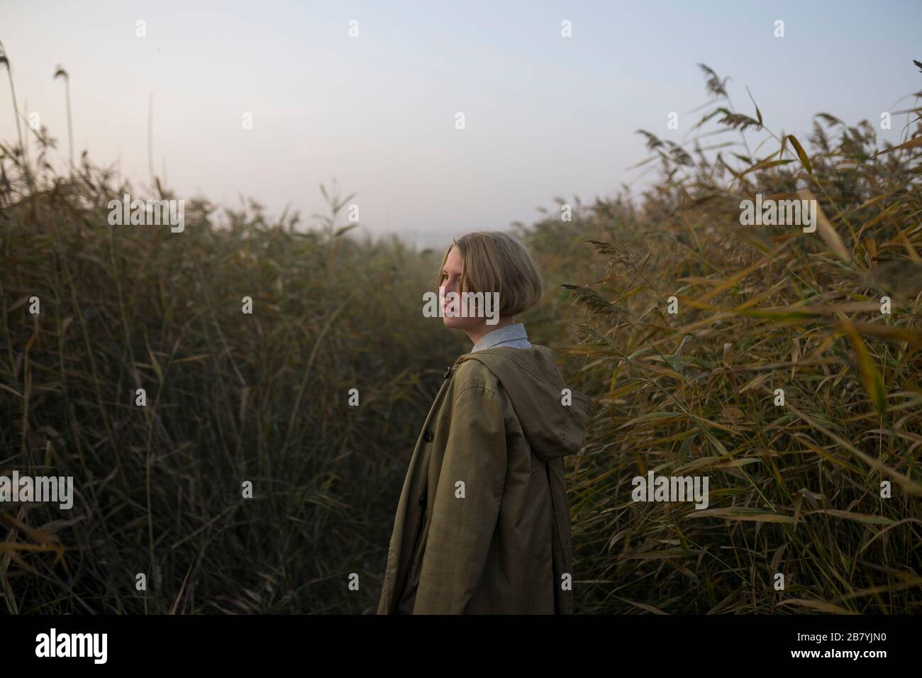 Mujer joven en campo de hierba larga Foto de stock