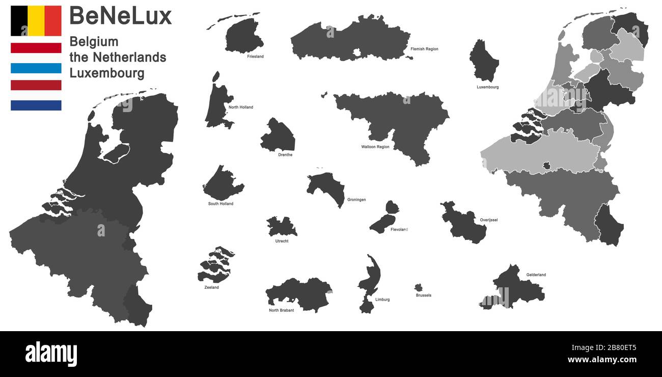 Siluetas de los países bajos, Luxemburgo y Bélgica Ilustración del Vector