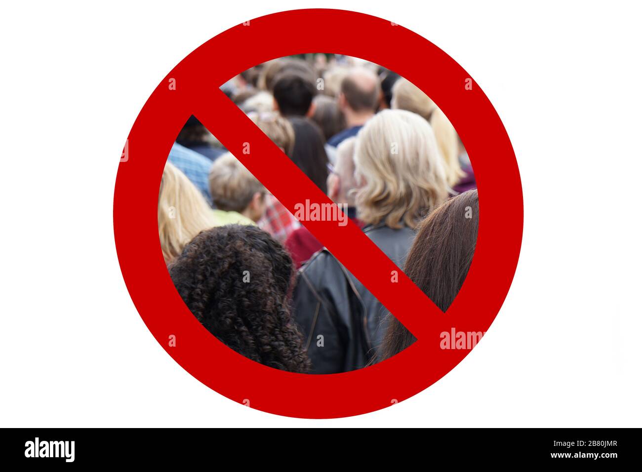 distanciamiento social - prohibición de la reunión pública - prohibición de la multitud signo de prohibición - control de infecciones Foto de stock