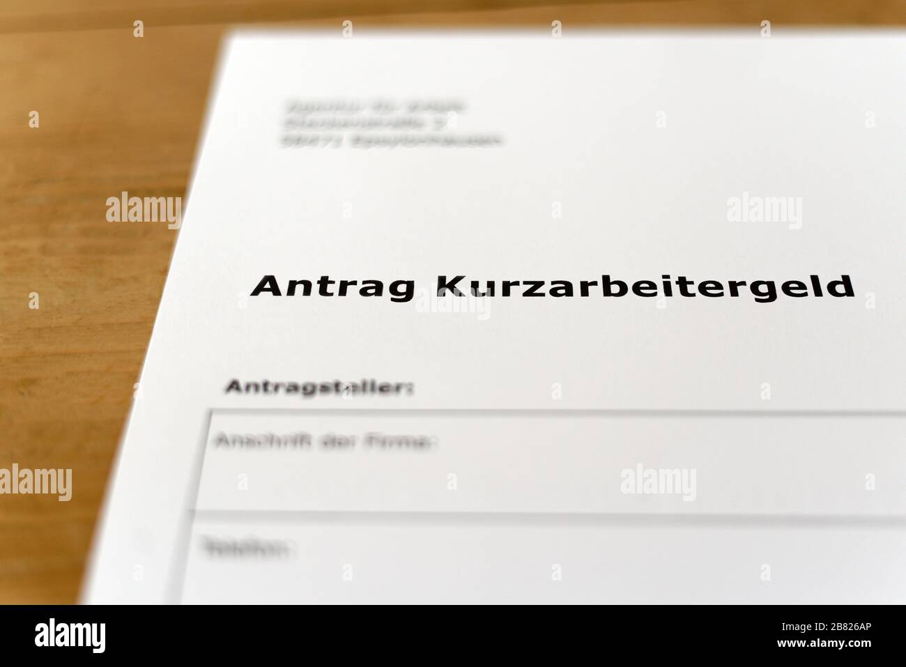 Formulario de solicitud de trabajo a corto plazo en alemán: Antrag auf Kurzarbeit. Foto de stock