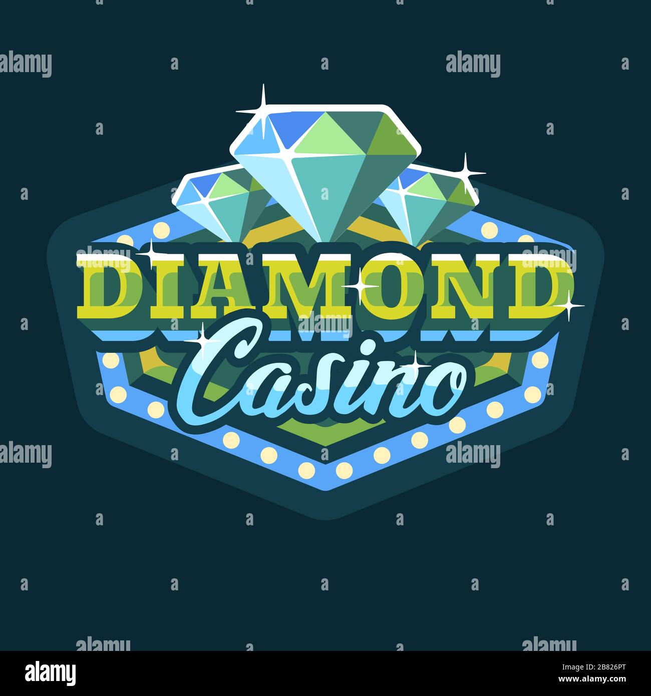 Diamond casino verde y azul retro marquesina cartel plano ilustración
