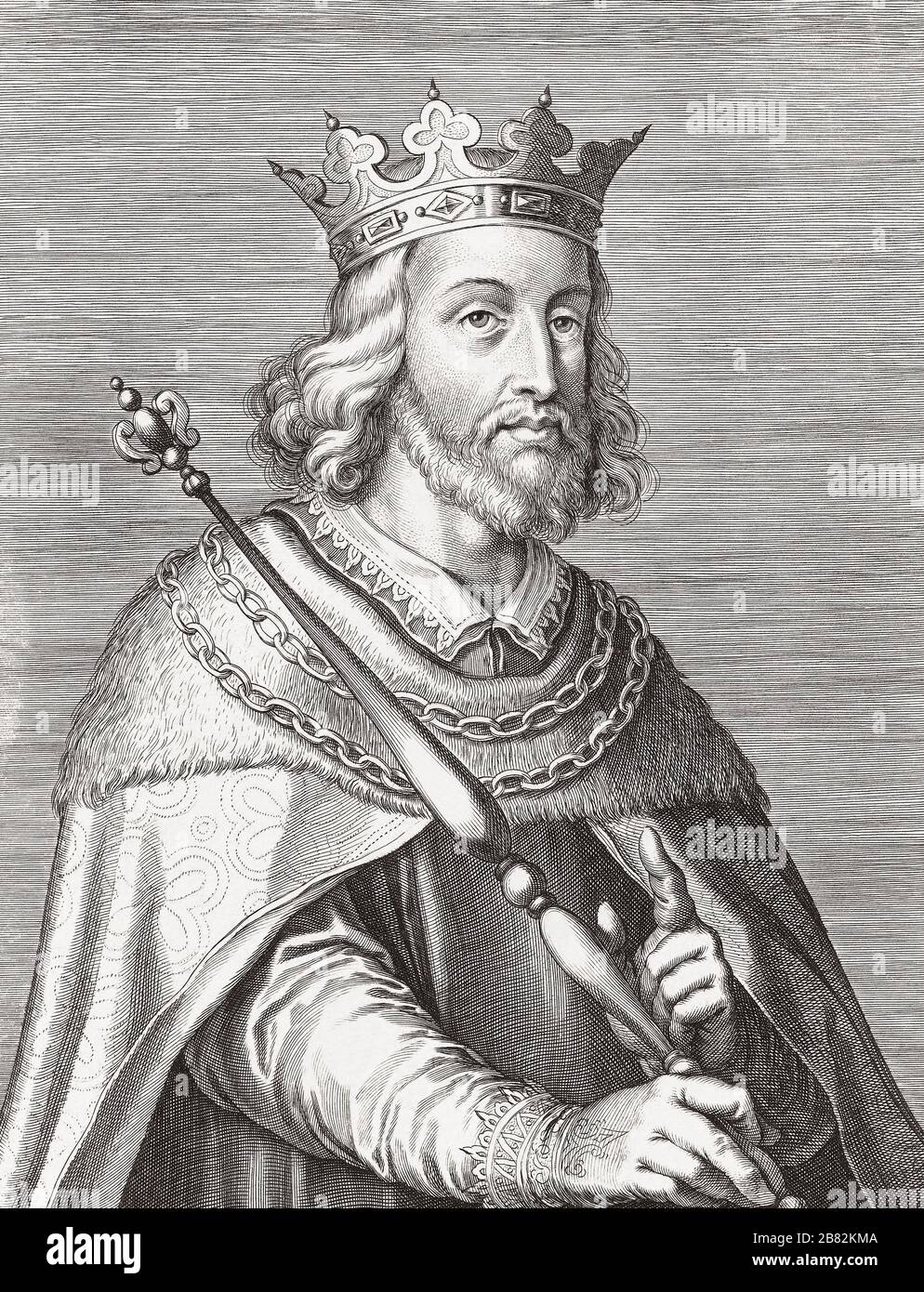 Rey Fernando I de Portugal, 1345 - 1383. Apodado el Handsome o la inconstante. Después de un grabado del siglo XVII. Foto de stock