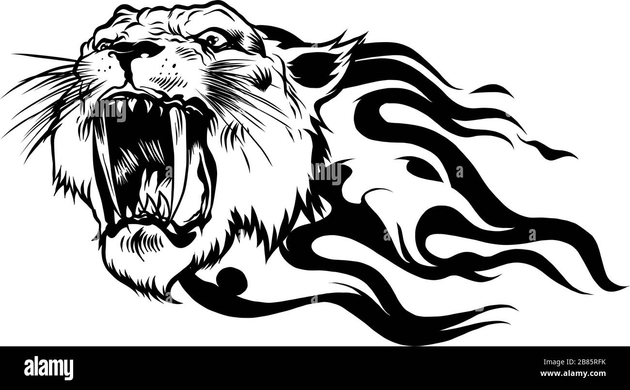 Tigre de cabeza enojado con fuego. Ilustración vectorial. Ilustración del Vector