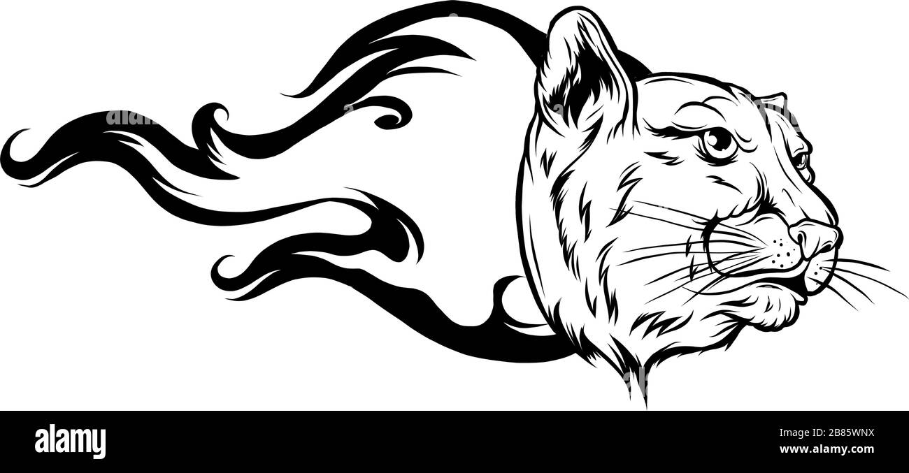 Silueta negra de una cabeza de tigre con un vector de llama Ilustración del Vector
