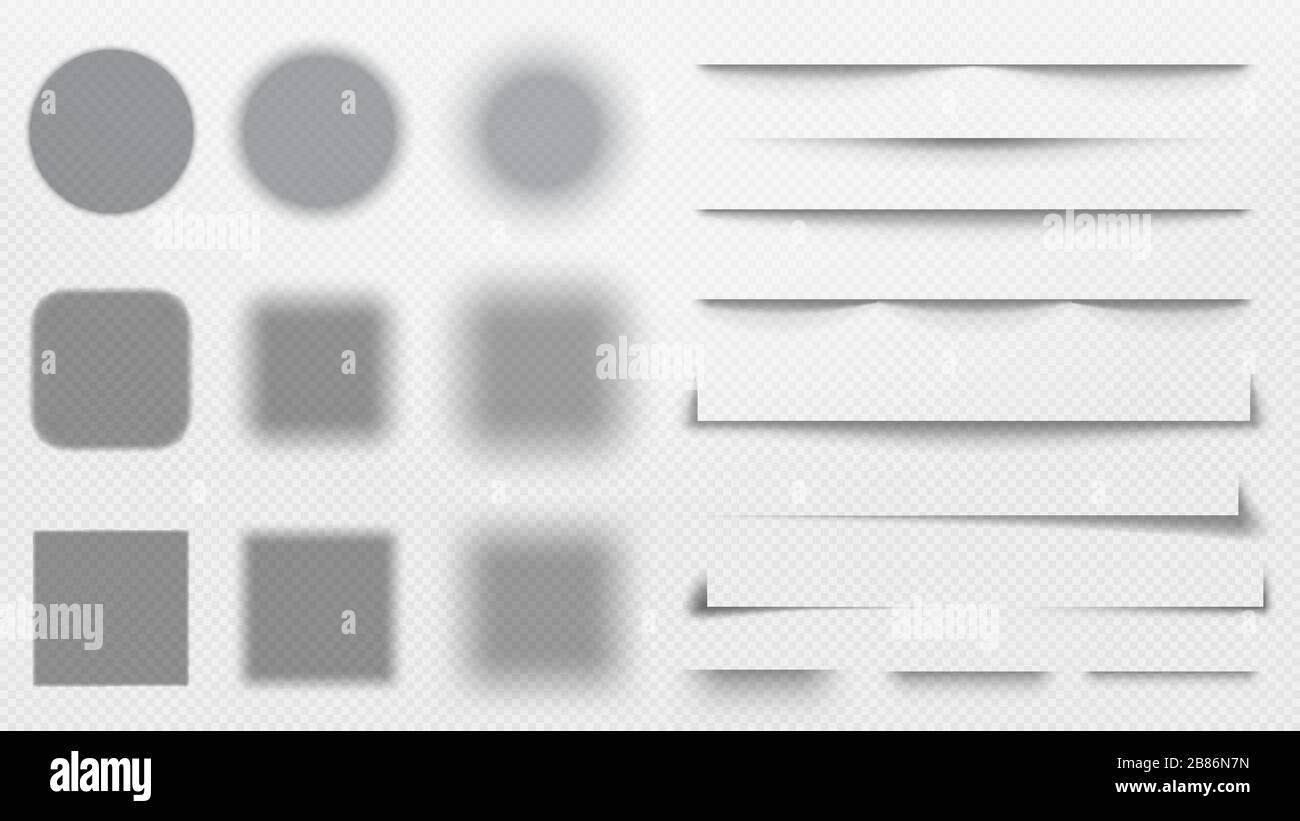 Divisores de sombras realistas. Sombra de línea, conjunto de ilustraciones de vectores de plantilla de superposición transparente Ilustración del Vector
