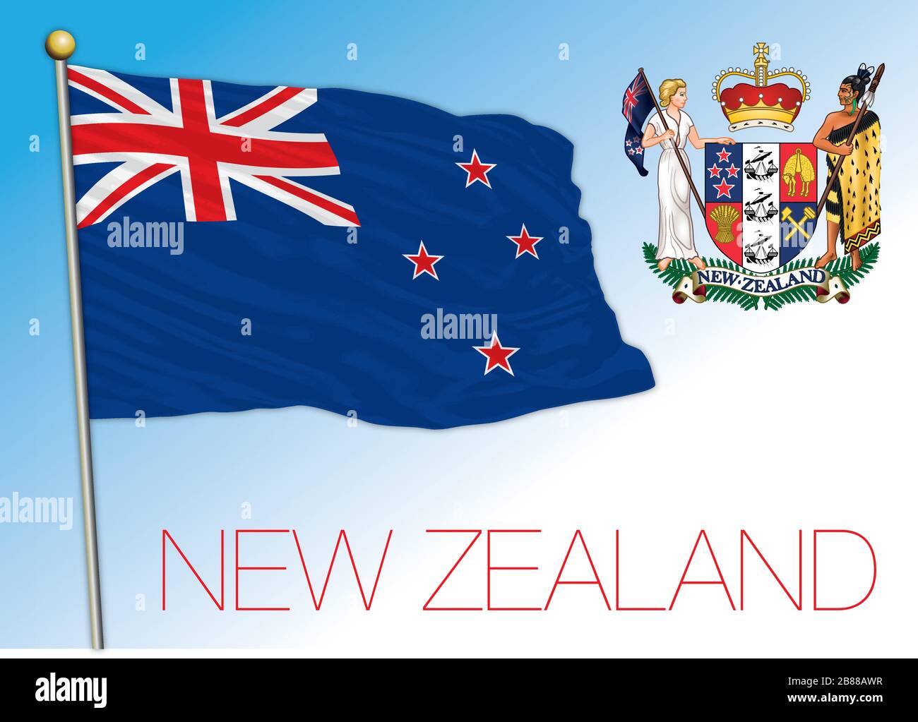 Nueva Zelandia bandera nacional oficial y escudo de armas, Oceanía,  ilustración vectorial Imagen Vector de stock - Alamy