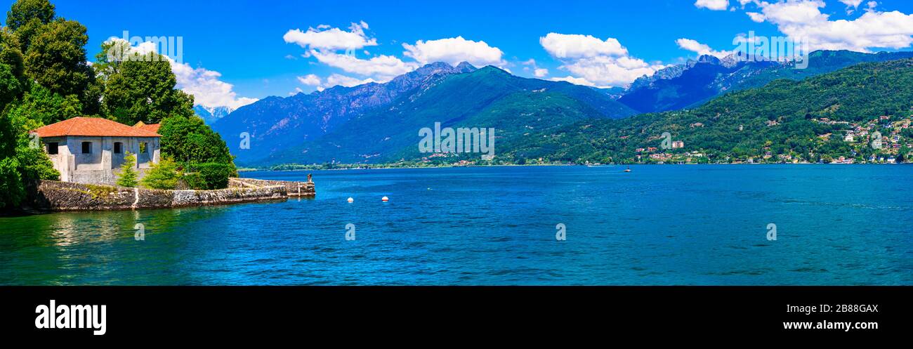 Impresionante paisaje del lago Maggiore, norte de Italia. Foto de stock