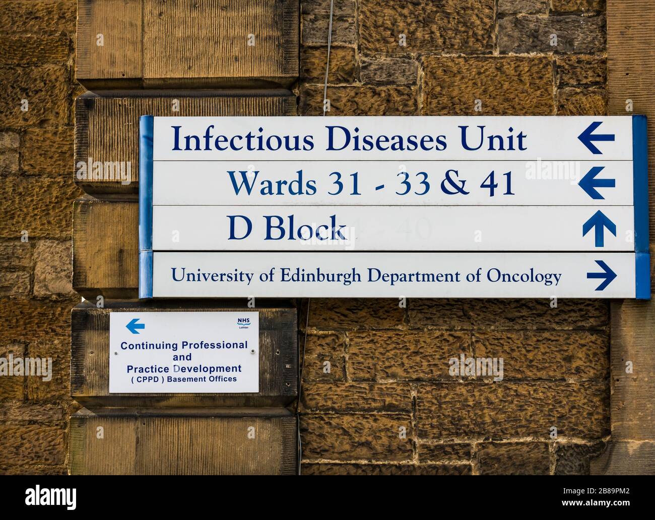 Señal de la Unidad de Enfermedades Infecciosas, Western General Hospital, Edimburgo, Escocia, Reino Unido Foto de stock