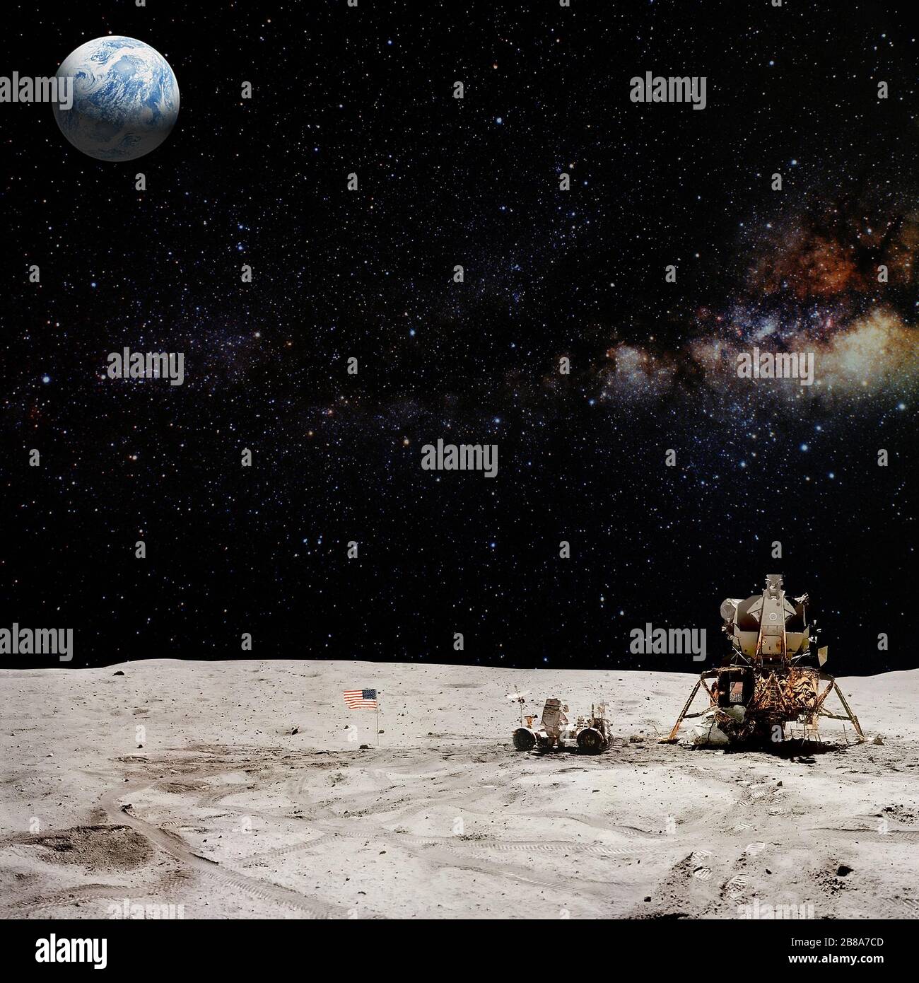 Astronauta en misión lunar (luna) de aterrizaje. Elementos de esta imagen proporcionados por la NASA. Foto de stock