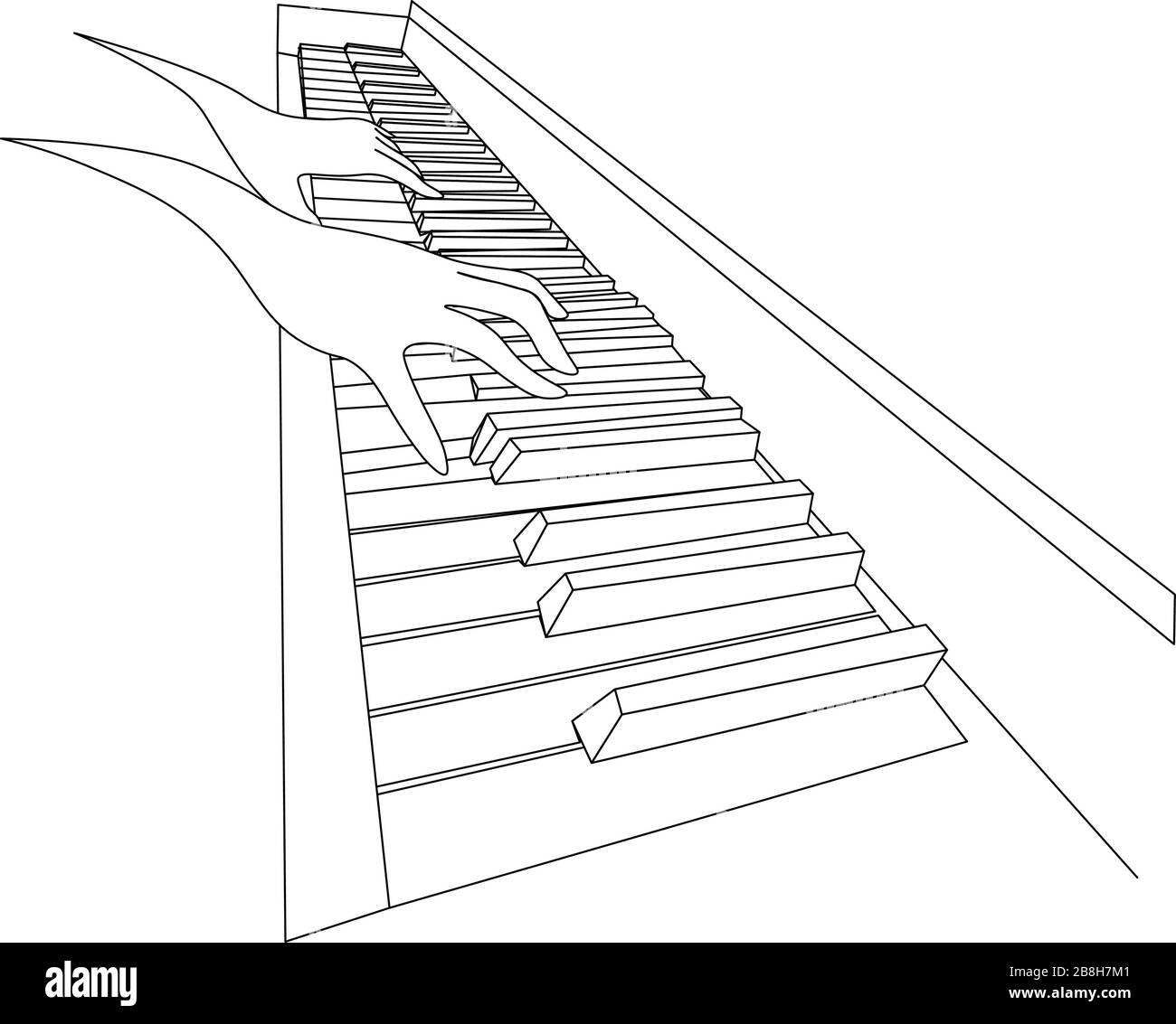 Bonito dibujo en blanco y negro con dos manos de contorno tocando en el  teclado del piano Imagen Vector de stock - Alamy