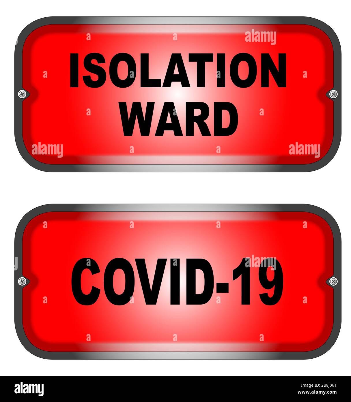 Dos luces de advertencia, una para un Covid-19 y la otra para el aislamiento Ward sobre un fondo blanco Ilustración del Vector