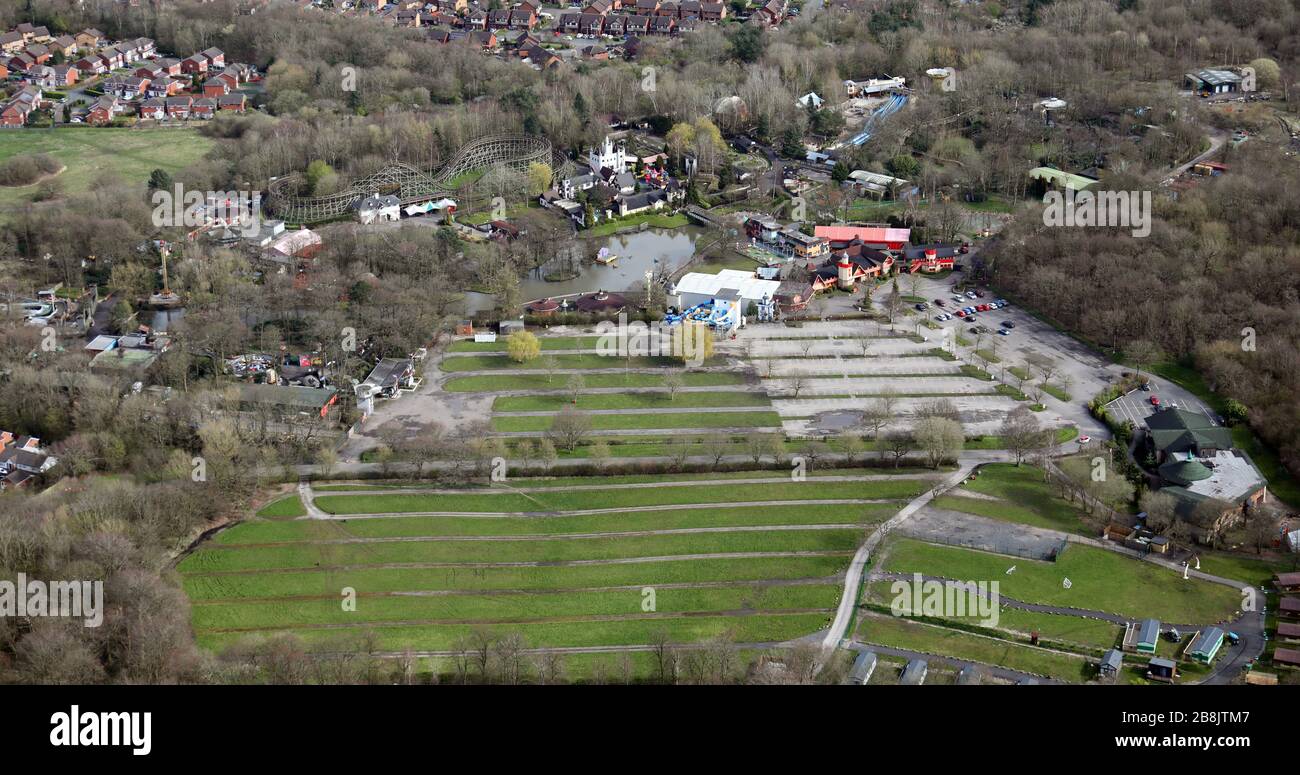Vista aérea del parque temático Gulliver's World, Warrington, Cheshire Foto de stock