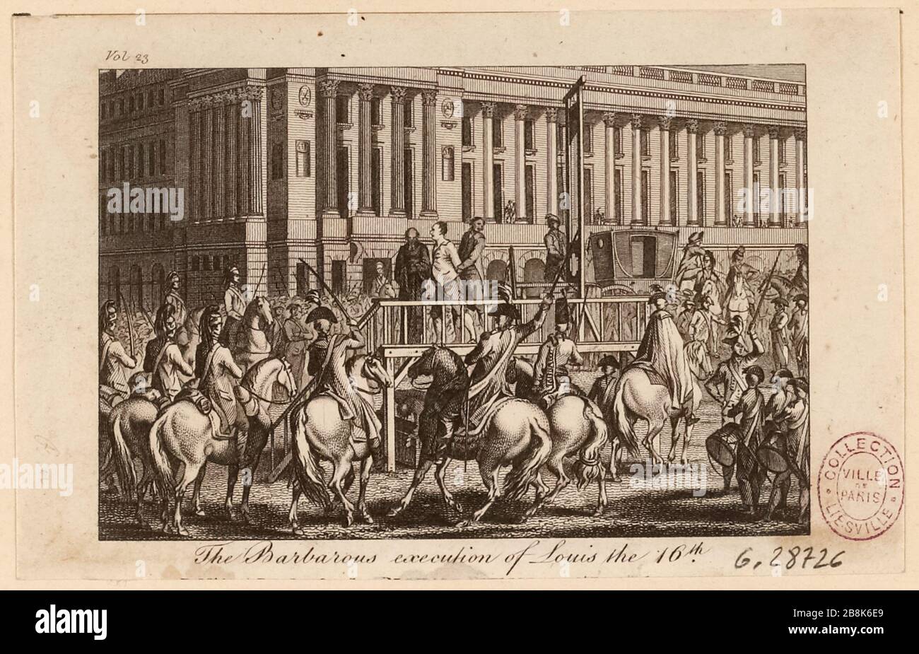 La Revolución Francesa: La ejecución de Luis XVI, Plaza de la Revolución, actual Place de la Concordia, actual 8º distrito, 21 de enero de 1793. (TF) Foto de stock