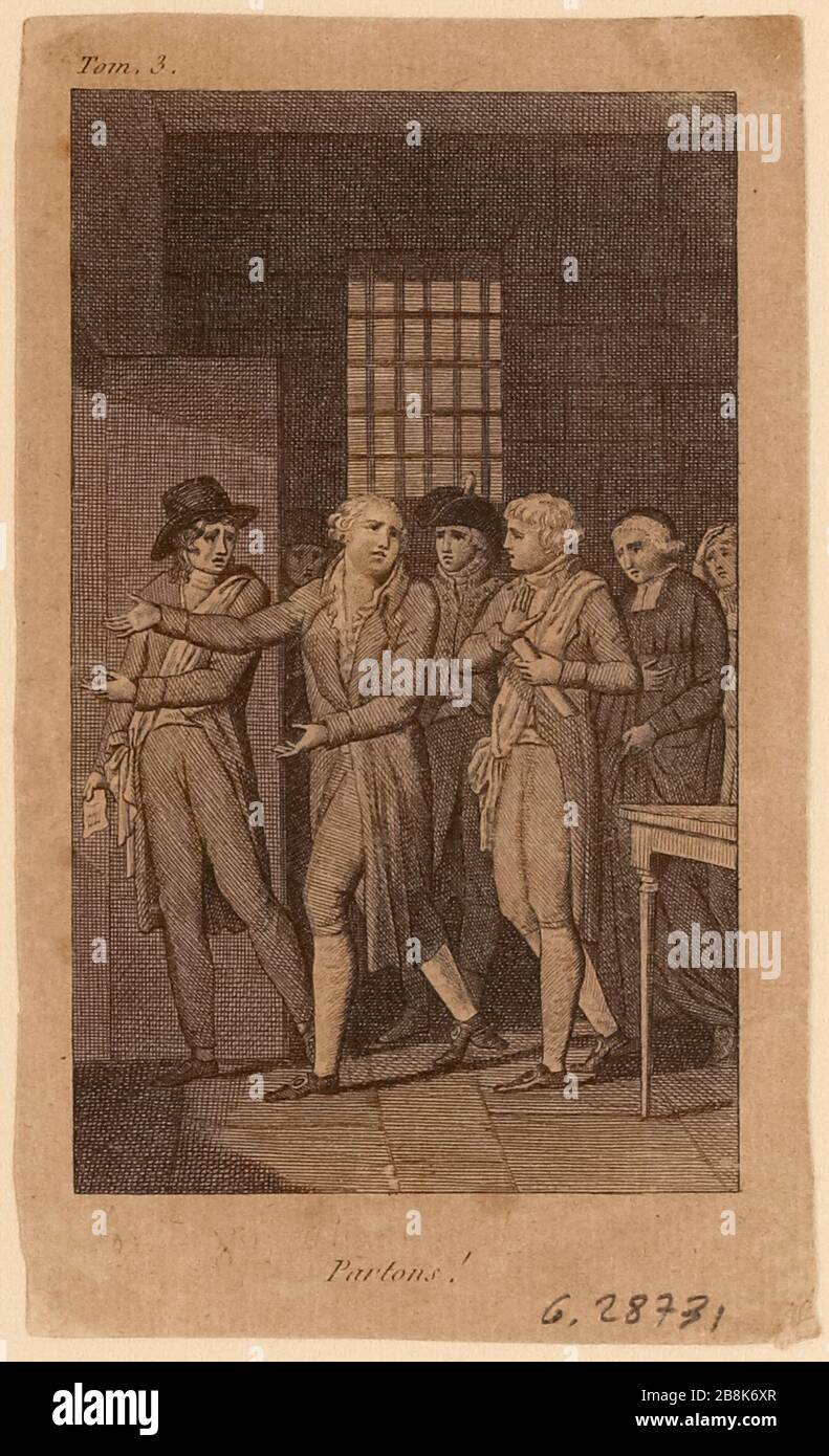 La Revolución Francesa: La salida de Luis XVI en la prisión del Templo, la actual calle Eugène Spuller, actual segundo distrito, 21 de enero de 1793. (TF) Foto de stock