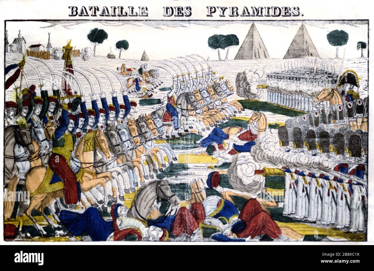 La batalla de las Pías de Egipto (1798) alias la batalla de Embeh durante la invasión francesa de Egipto bajo Napoleón Bonaparte. La batalla formó parte de las guerras revolucionarias francesas y fue una victoria francesa decisiva contra el ejército otomano. c19º Grabado. Foto de stock