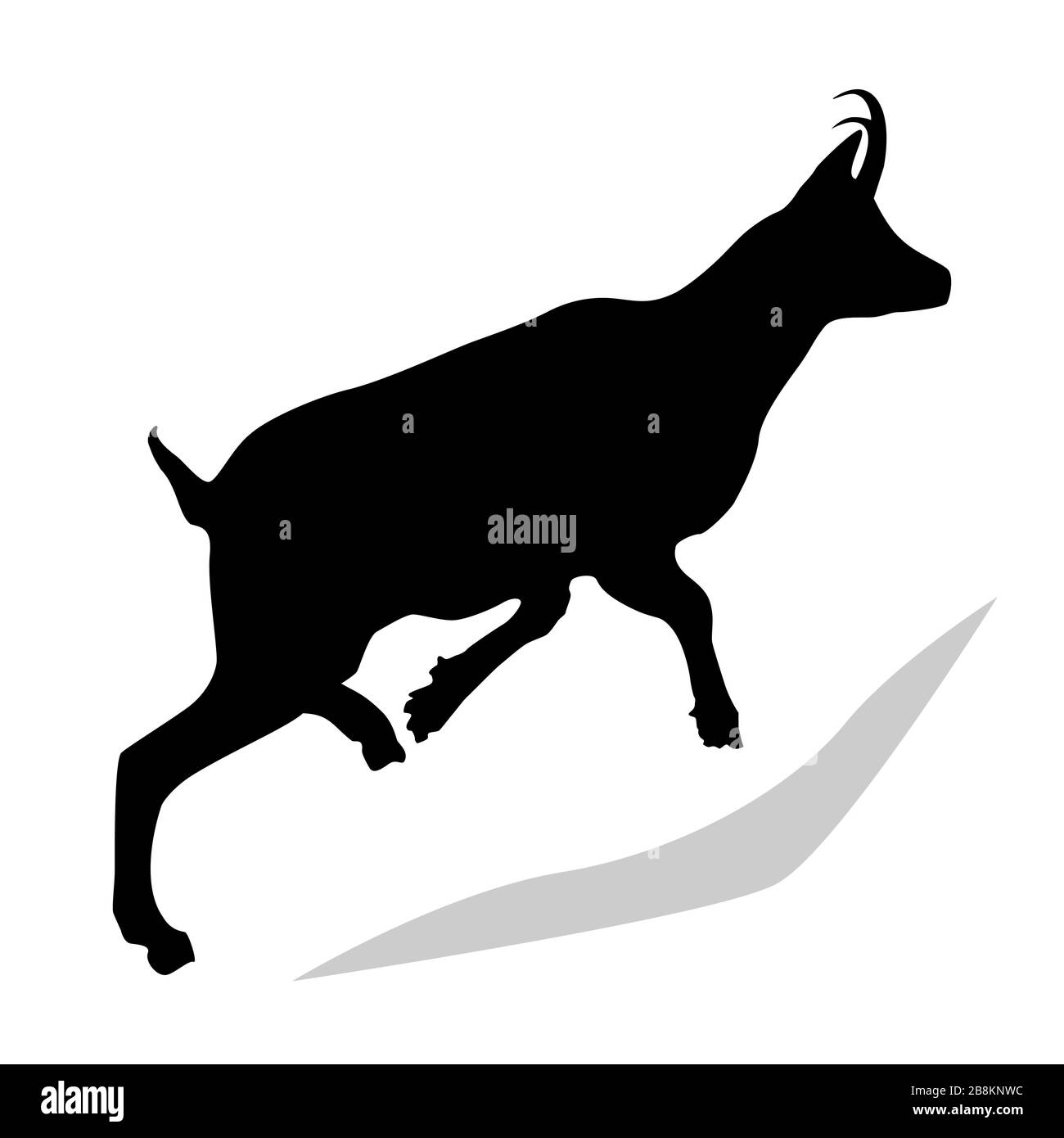 Gamuza (Rupicapra Rupicapra) Silhouette en Negro - perfil lateral. Dibujo de una cabra real de montaña moviéndose hacia arriba. Ilustración del Vector