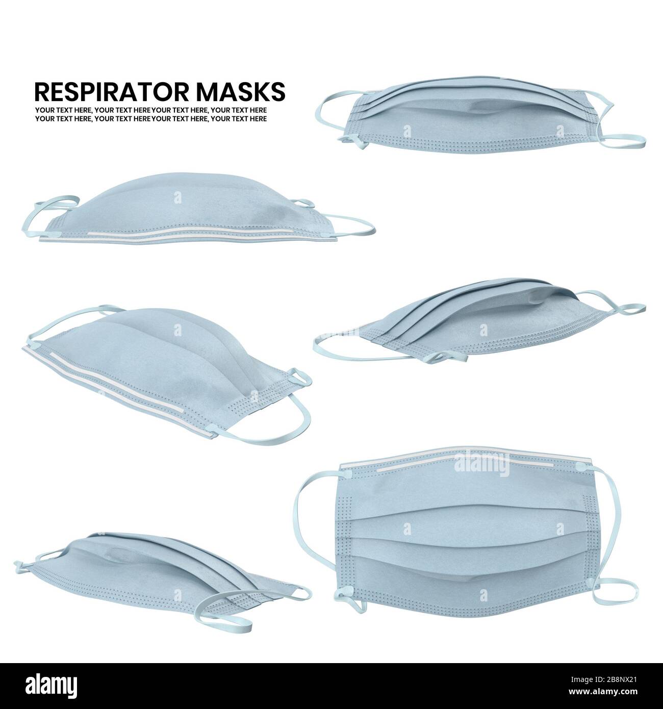 Conjunto de mascarilla y máscaras médicas aisladas sobre fondo blanco Foto de stock